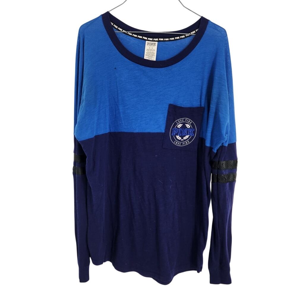 Victoria's Secret Blue Color Block Long Sleeve Top Womens Size Medium M